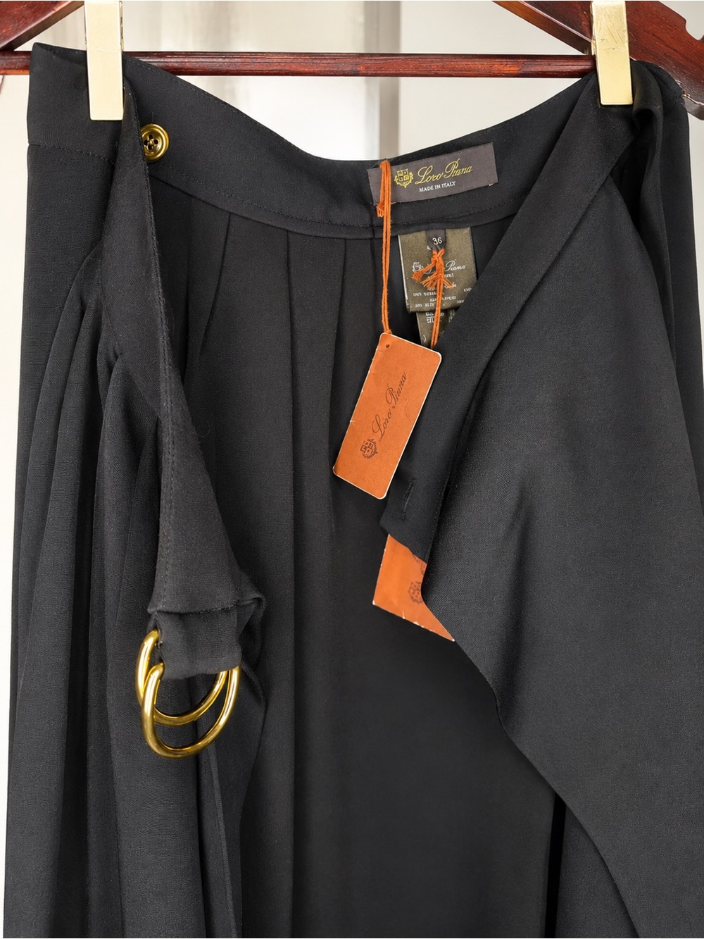 Loro Piana NWT Athina Pleated Silk-Cady Maxi Wrap Skirt Black Size 36 - Picture 5 of 11